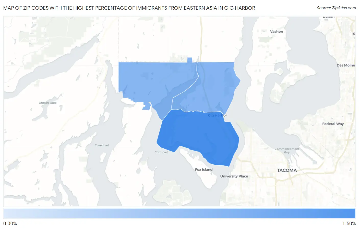 Zip Codes with the Highest Percentage of Immigrants from Eastern Asia in Gig Harbor Map