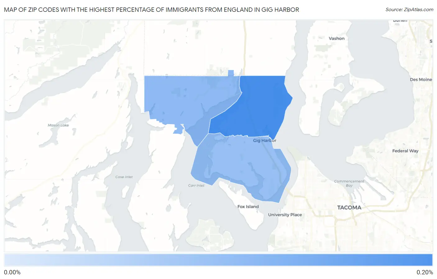 Zip Codes with the Highest Percentage of Immigrants from England in Gig Harbor Map