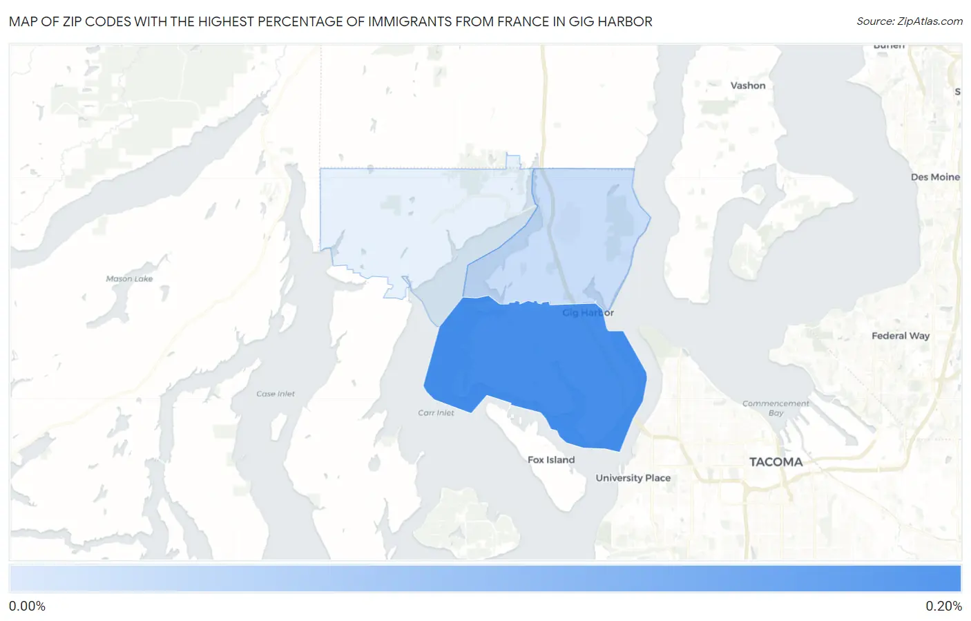Zip Codes with the Highest Percentage of Immigrants from France in Gig Harbor Map