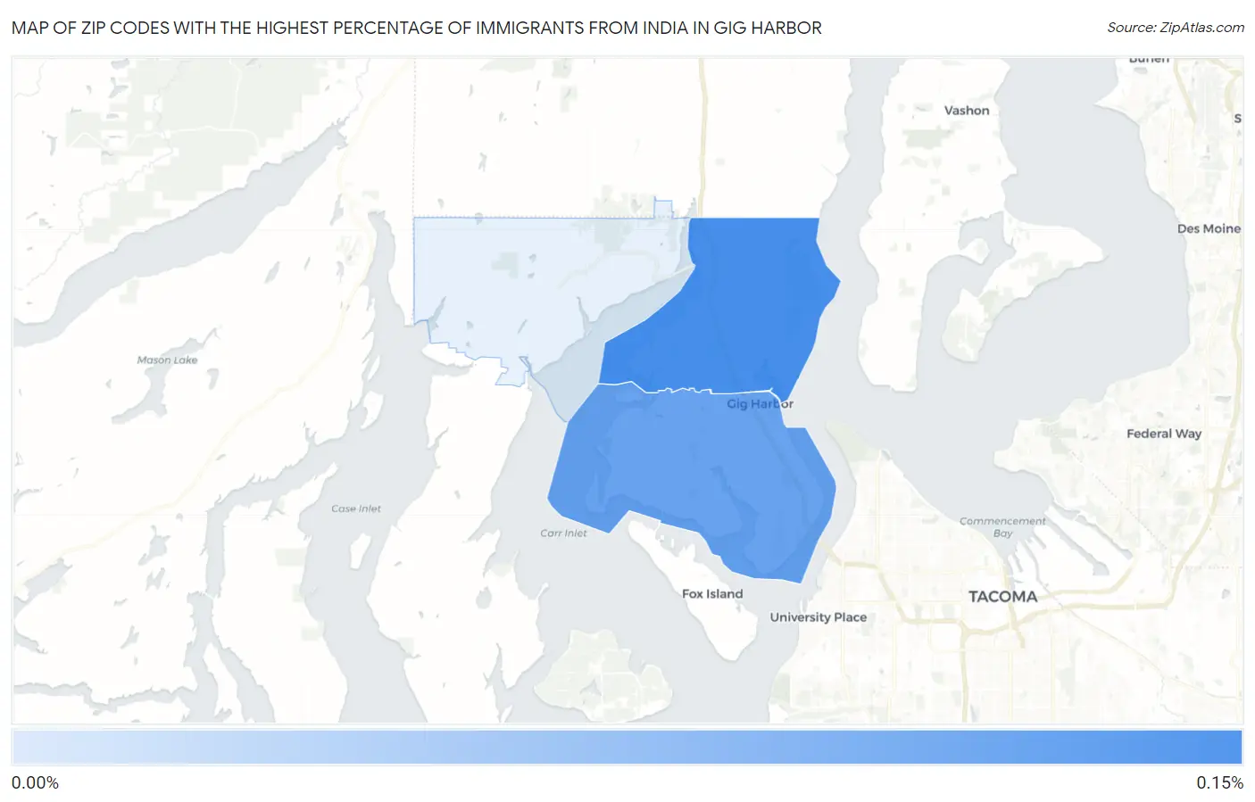 Zip Codes with the Highest Percentage of Immigrants from India in Gig Harbor Map