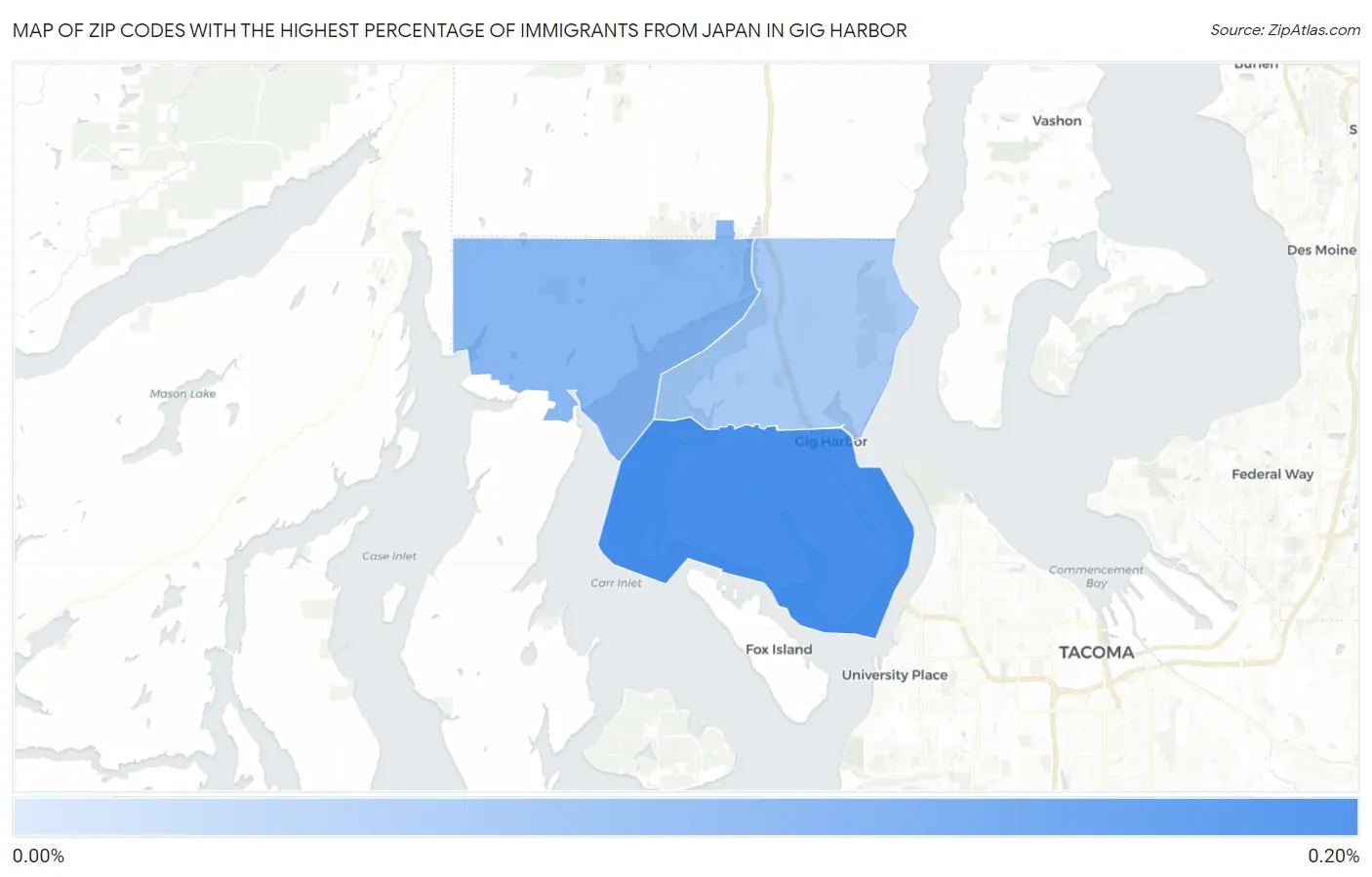 Zip Codes with the Highest Percentage of Immigrants from Japan in Gig Harbor Map