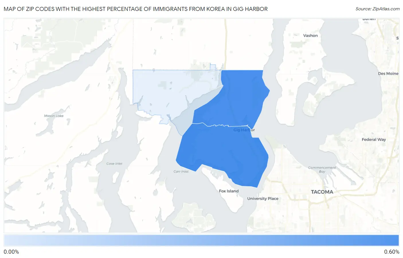 Zip Codes with the Highest Percentage of Immigrants from Korea in Gig Harbor Map