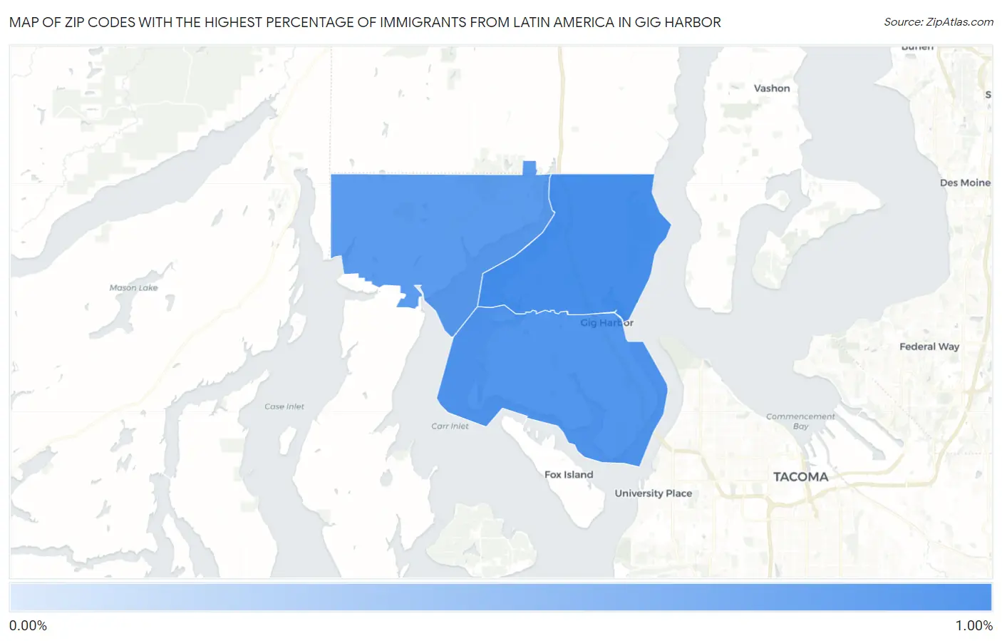 Zip Codes with the Highest Percentage of Immigrants from Latin America in Gig Harbor Map