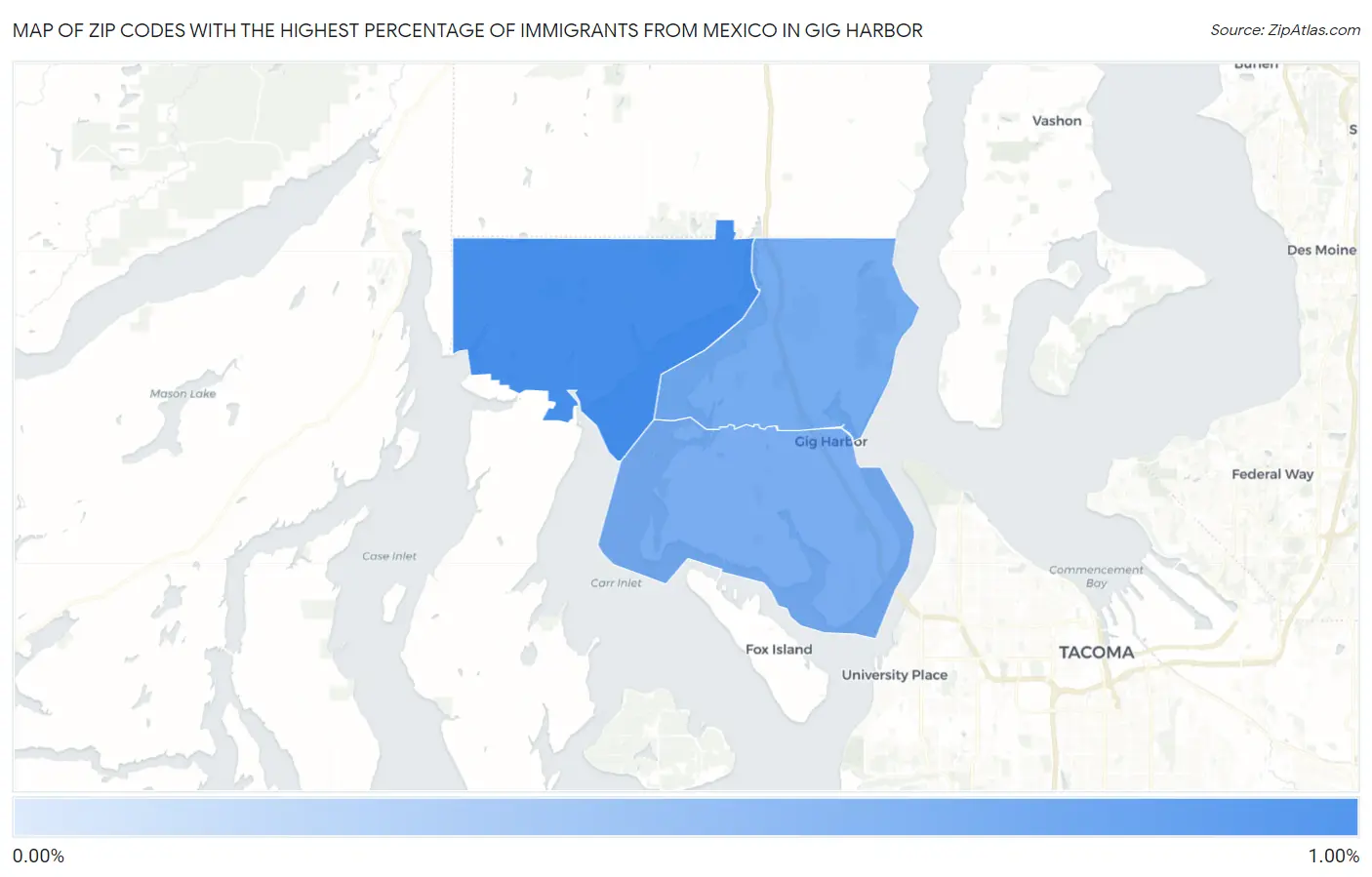 Zip Codes with the Highest Percentage of Immigrants from Mexico in Gig Harbor Map