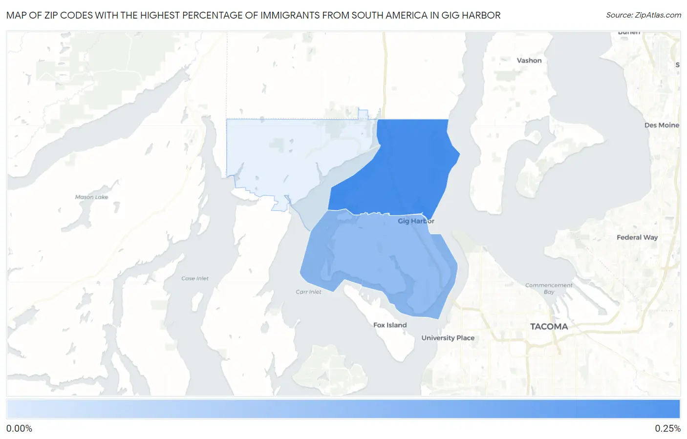 Zip Codes with the Highest Percentage of Immigrants from South America in Gig Harbor Map