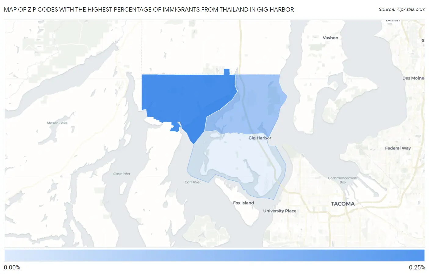 Zip Codes with the Highest Percentage of Immigrants from Thailand in Gig Harbor Map