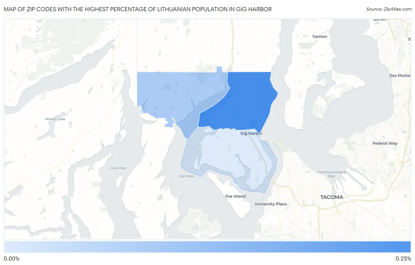 Zip Codes with the Highest Percentage of Lithuanian Population in Gig Harbor Map