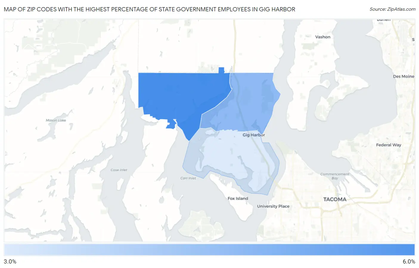 Zip Codes with the Highest Percentage of State Government Employees in Gig Harbor Map