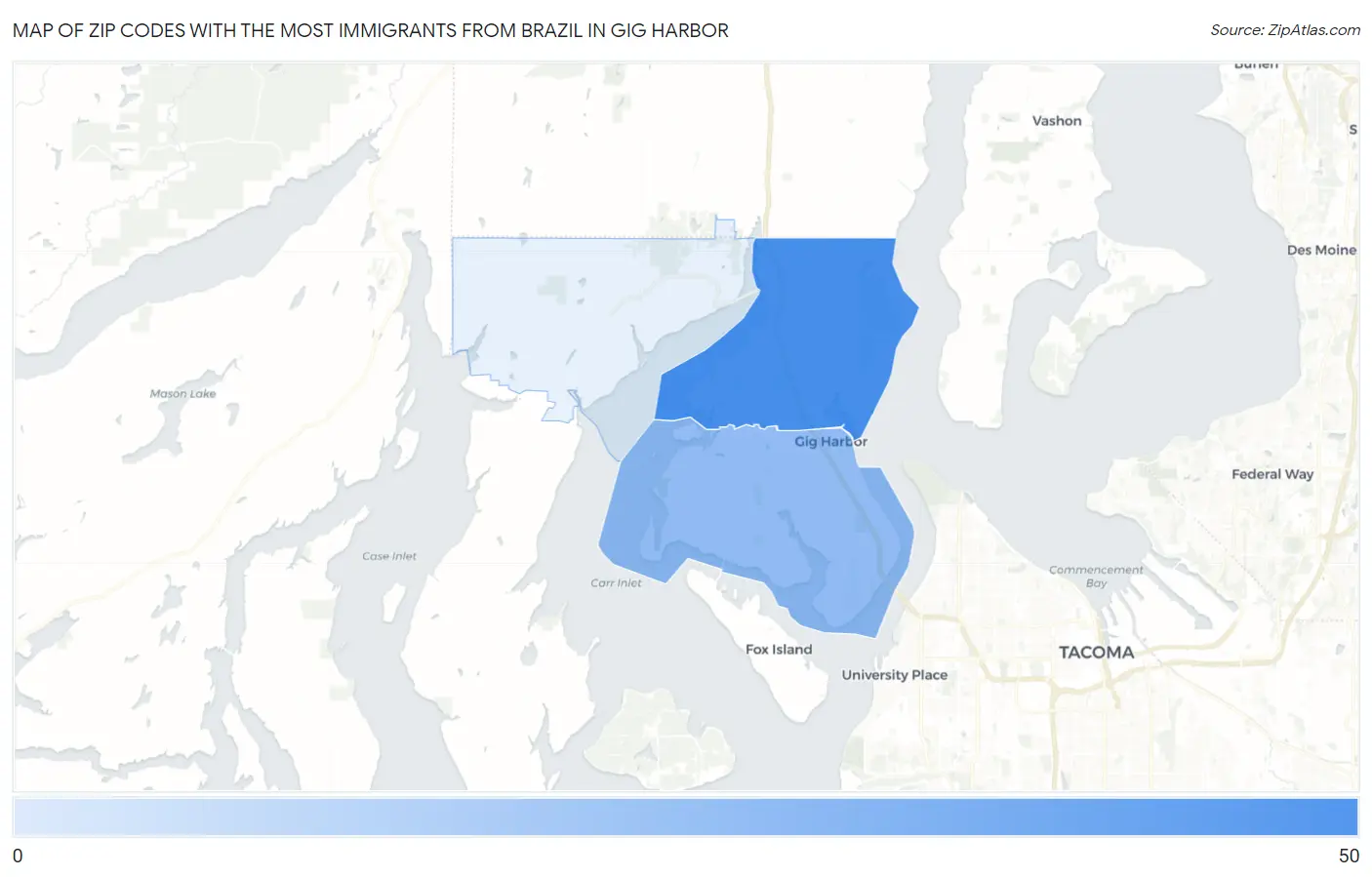 Zip Codes with the Most Immigrants from Brazil in Gig Harbor Map