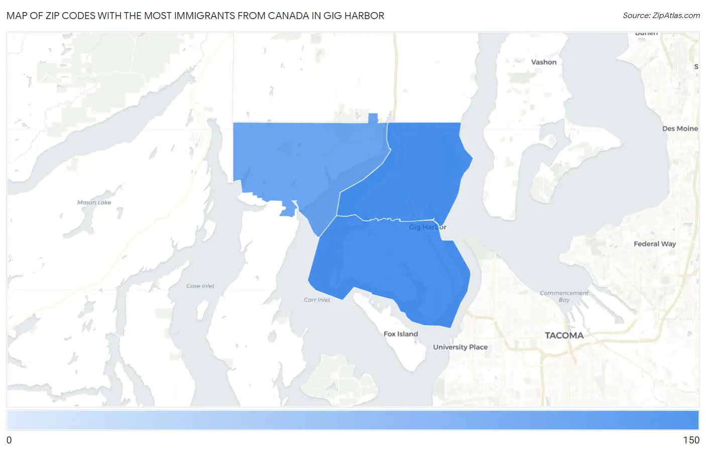 Zip Codes with the Most Immigrants from Canada in Gig Harbor Map