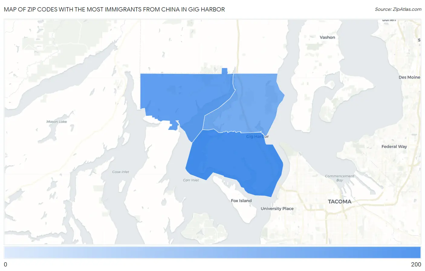 Zip Codes with the Most Immigrants from China in Gig Harbor Map