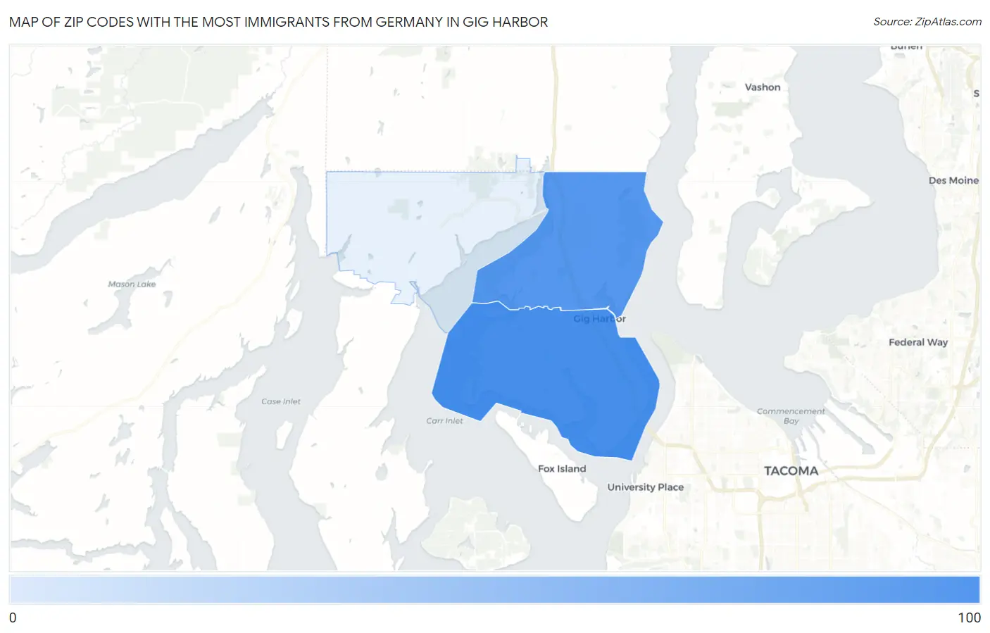 Zip Codes with the Most Immigrants from Germany in Gig Harbor Map