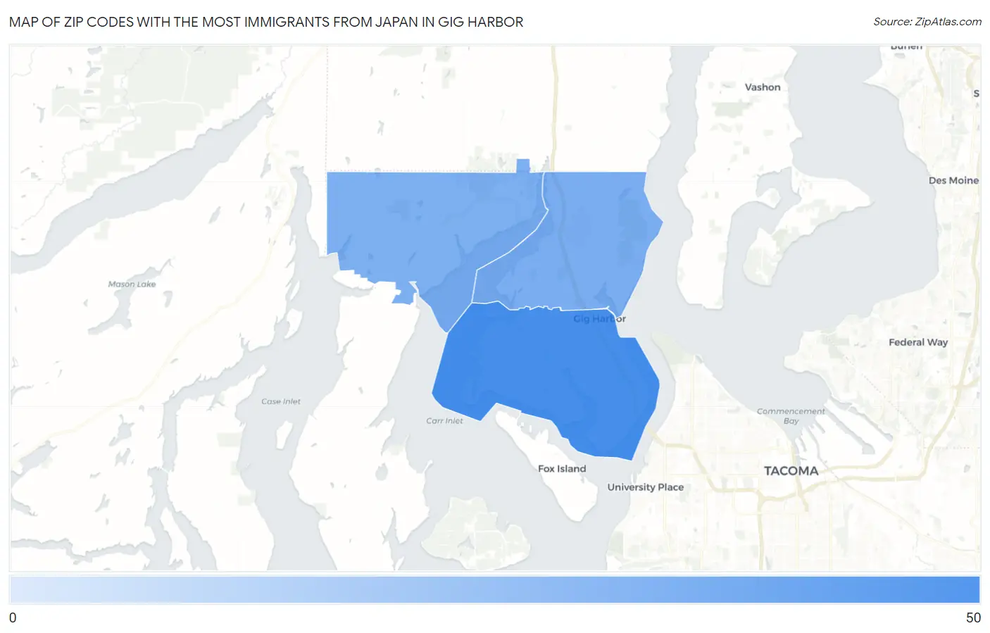 Zip Codes with the Most Immigrants from Japan in Gig Harbor Map