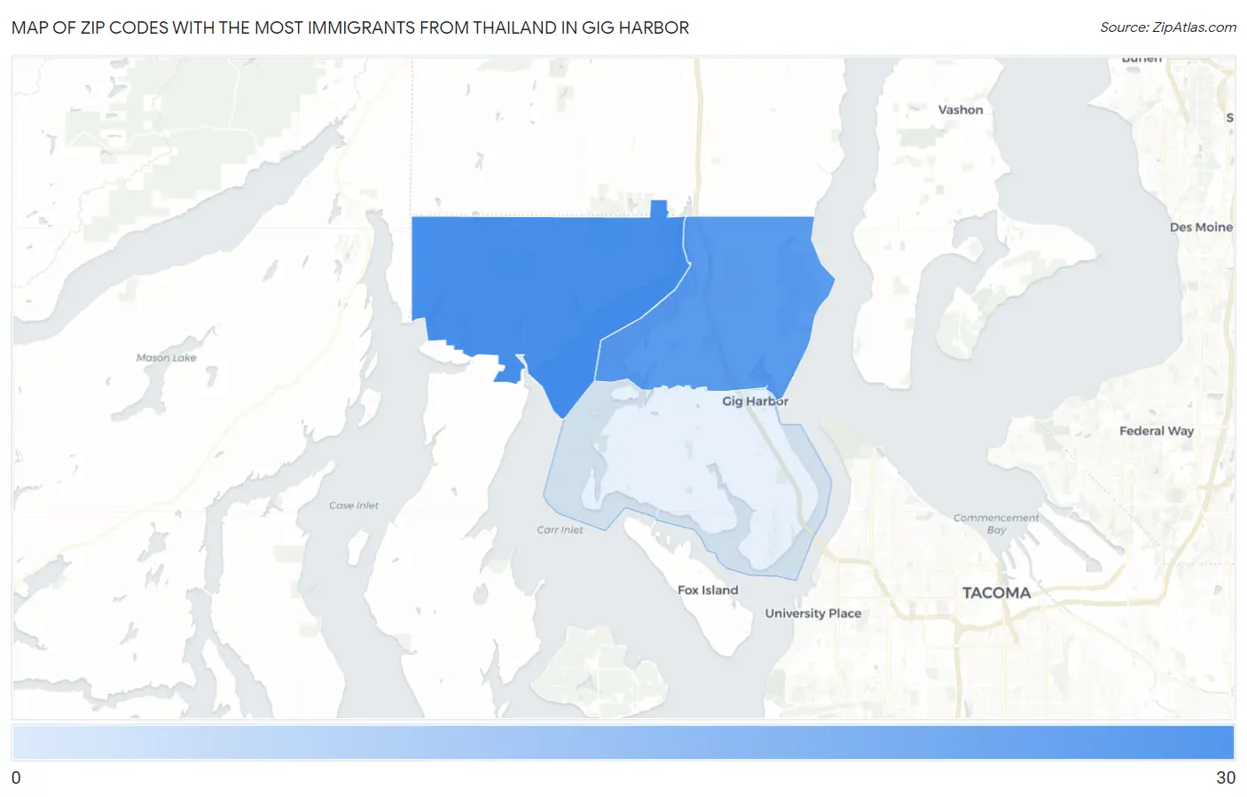 Zip Codes with the Most Immigrants from Thailand in Gig Harbor Map