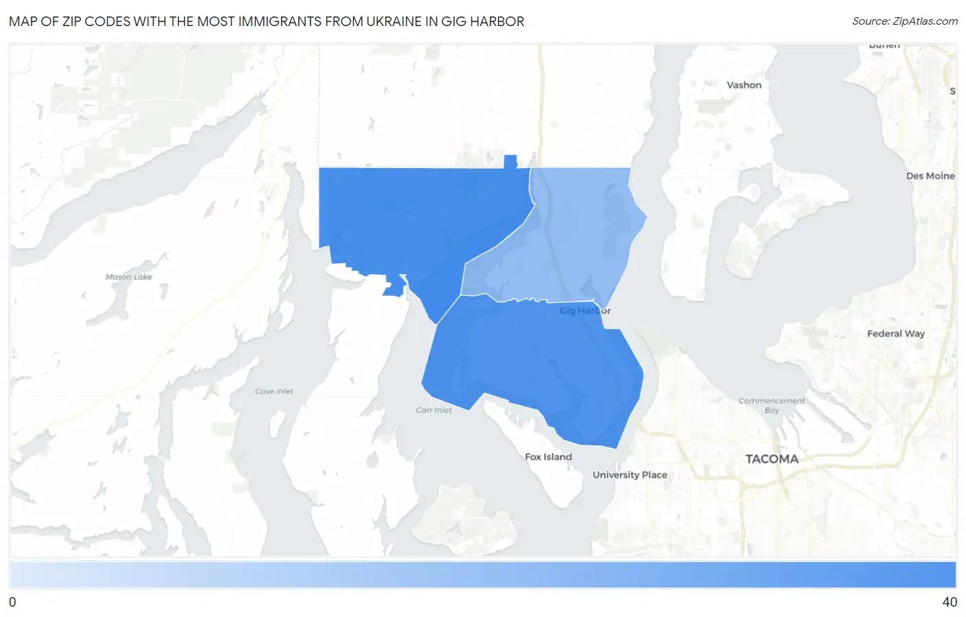 Zip Codes with the Most Immigrants from Ukraine in Gig Harbor Map