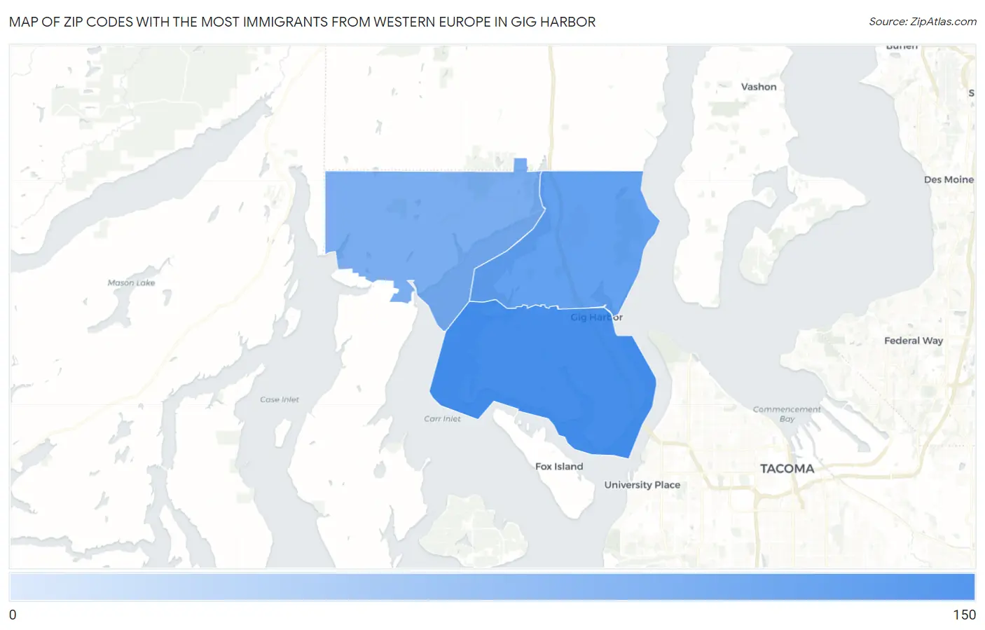Zip Codes with the Most Immigrants from Western Europe in Gig Harbor Map
