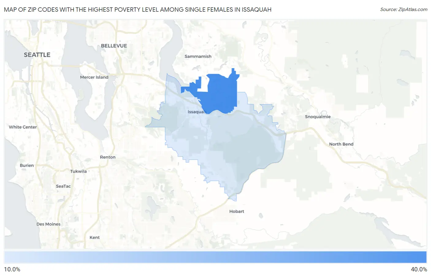 Zip Codes with the Highest Poverty Level Among Single Females in Issaquah Map