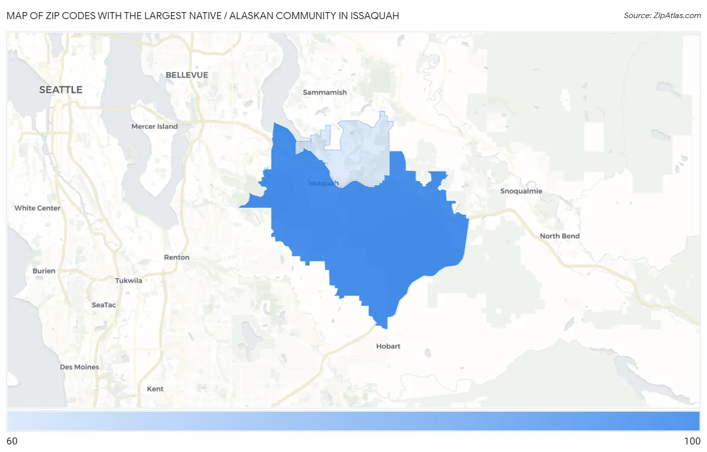 Zip Codes with the Largest Native / Alaskan Community in Issaquah Map