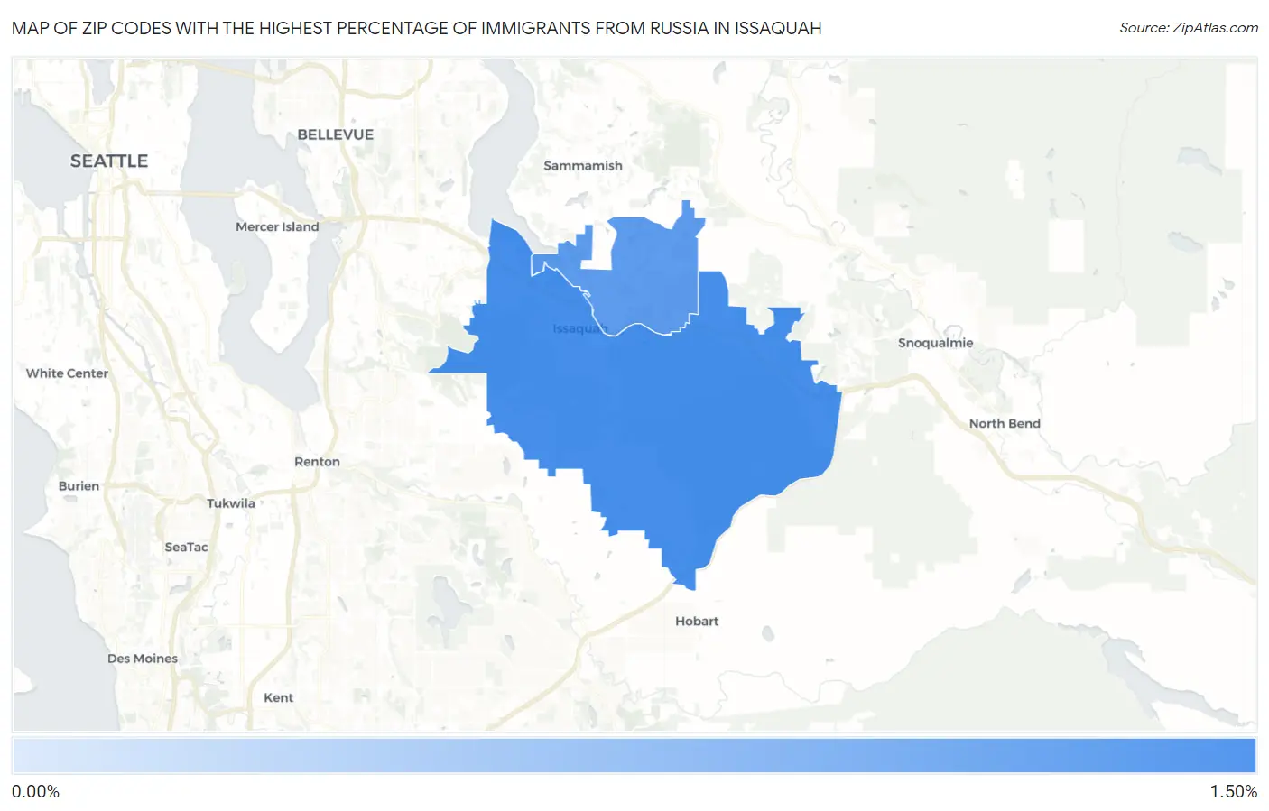 Zip Codes with the Highest Percentage of Immigrants from Russia in Issaquah Map