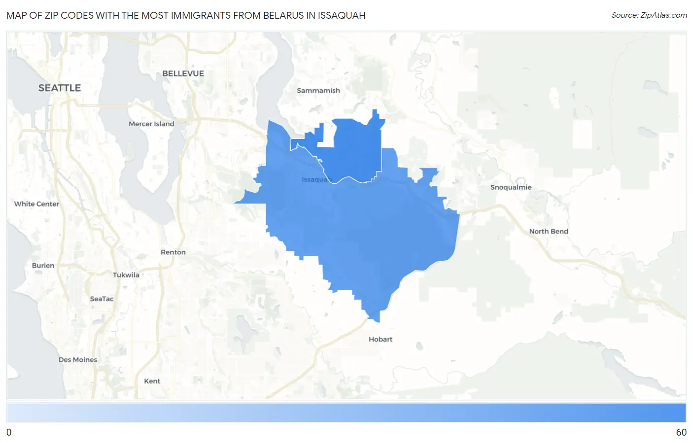 Zip Codes with the Most Immigrants from Belarus in Issaquah Map