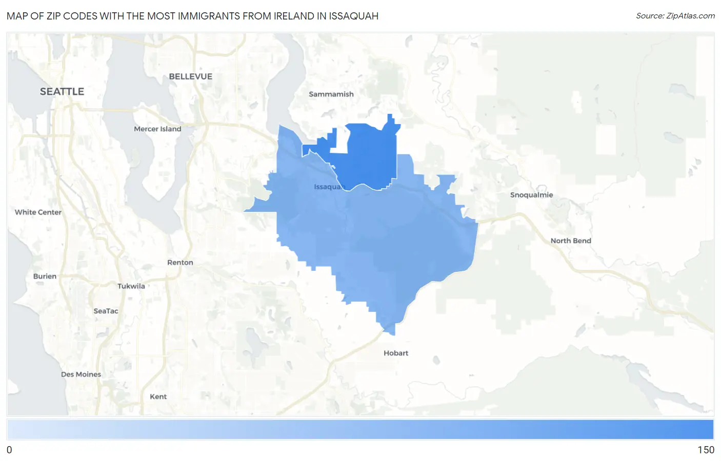 Zip Codes with the Most Immigrants from Ireland in Issaquah Map