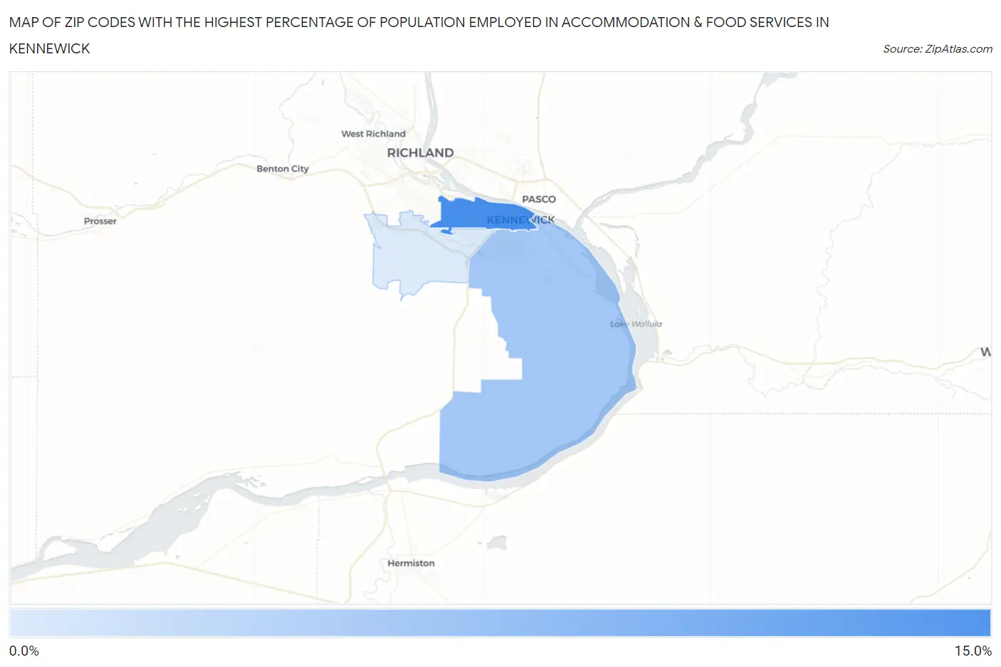 Zip Codes with the Highest Percentage of Population Employed in Accommodation & Food Services in Kennewick Map