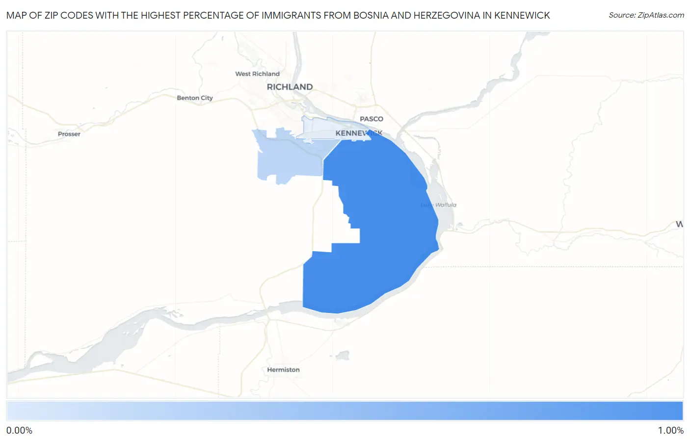 Zip Codes with the Highest Percentage of Immigrants from Bosnia and Herzegovina in Kennewick Map