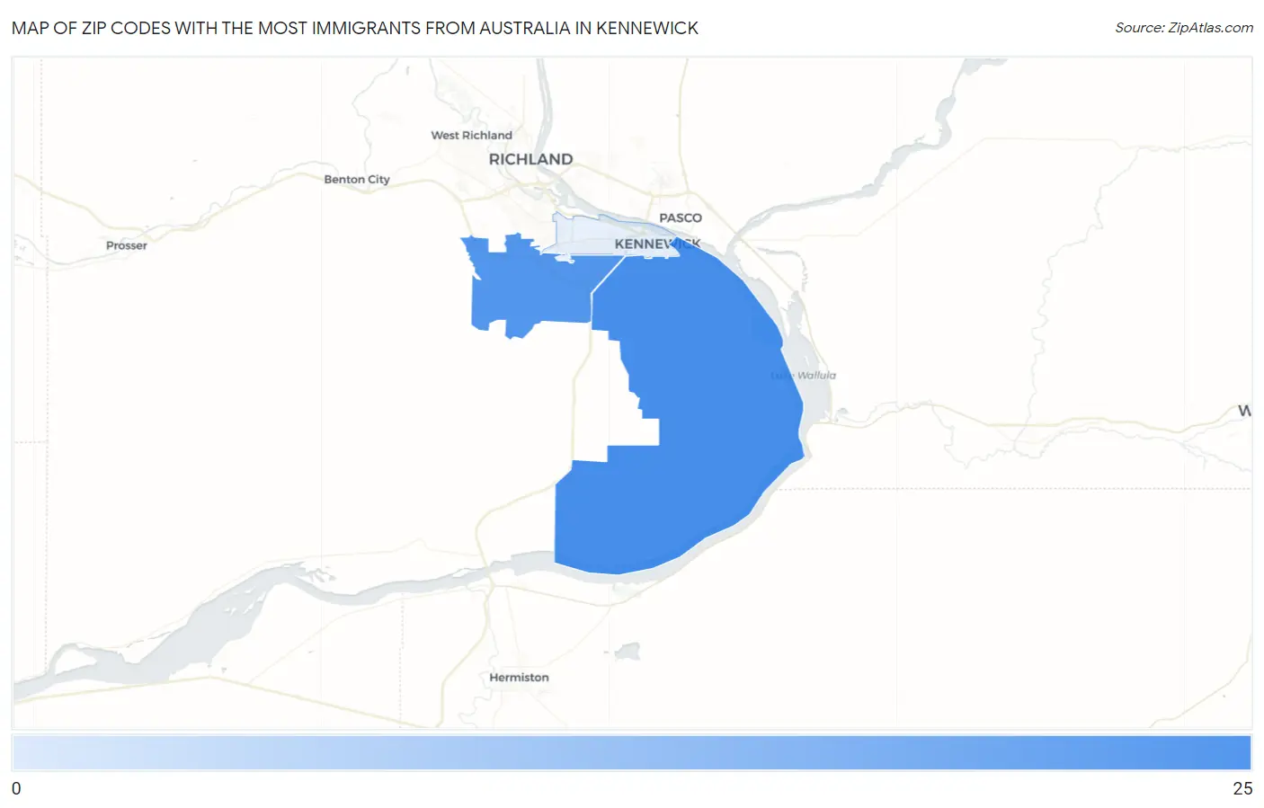 Zip Codes with the Most Immigrants from Australia in Kennewick Map