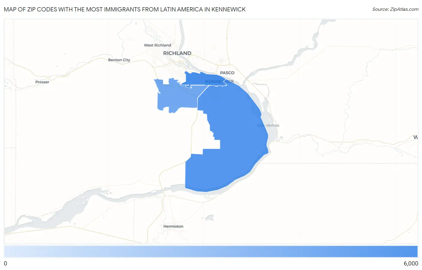 Zip Codes with the Most Immigrants from Latin America in Kennewick Map