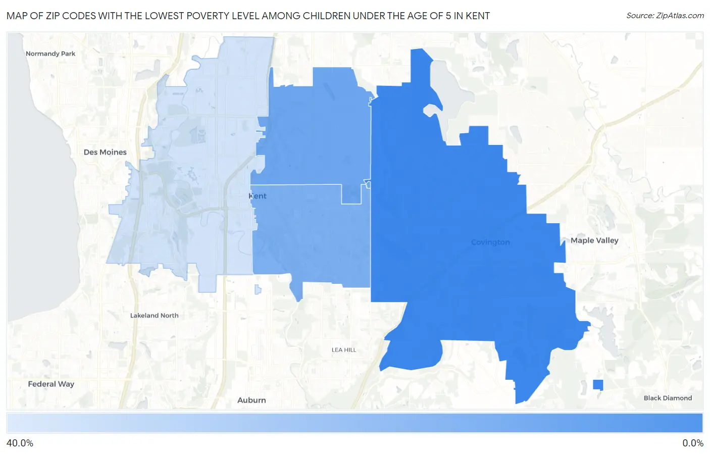 Zip Codes with the Lowest Poverty Level Among Children Under the Age of 5 in Kent Map
