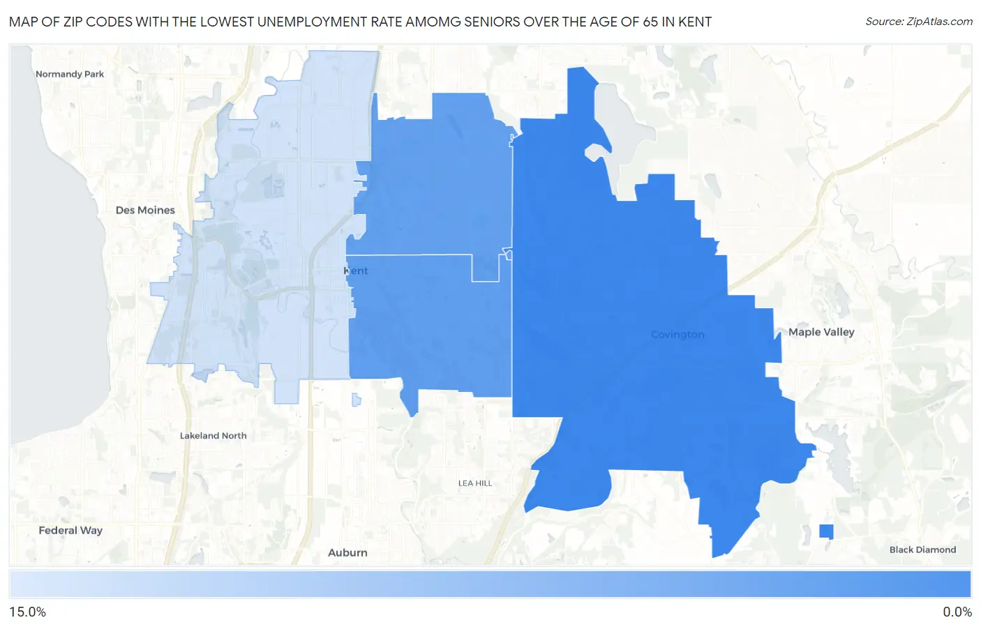 Zip Codes with the Lowest Unemployment Rate Amomg Seniors Over the Age of 65 in Kent Map