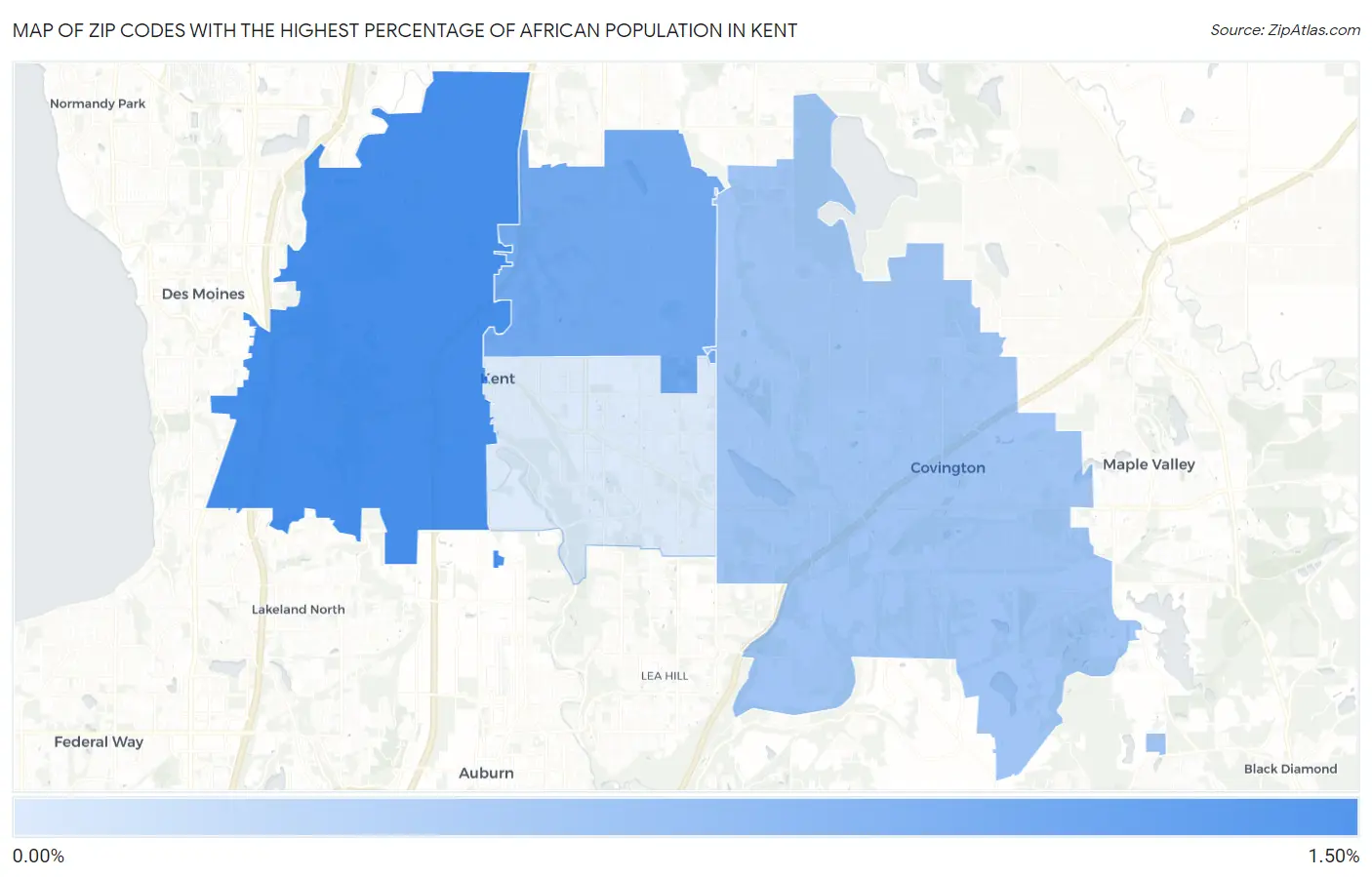 Zip Codes with the Highest Percentage of African Population in Kent Map