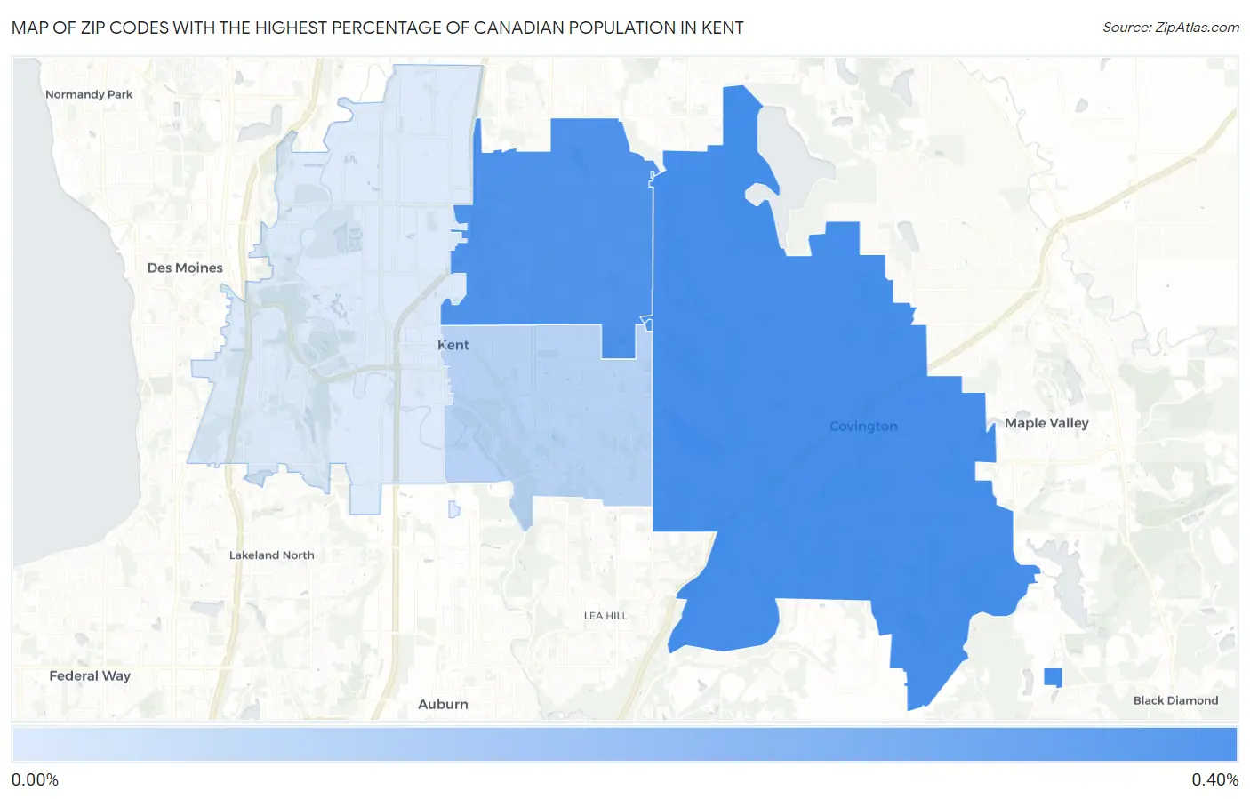 Zip Codes with the Highest Percentage of Canadian Population in Kent Map
