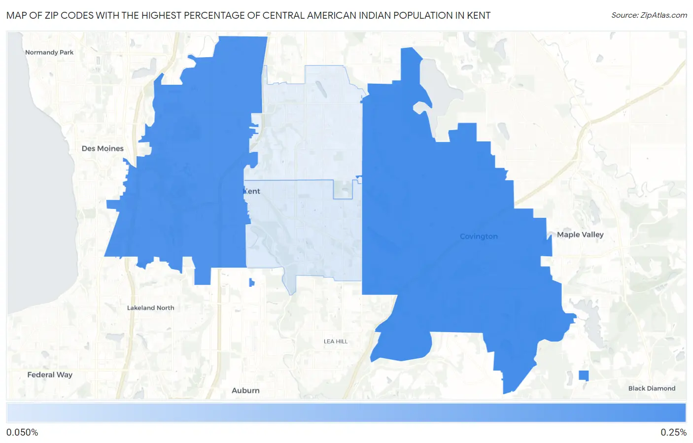Zip Codes with the Highest Percentage of Central American Indian Population in Kent Map