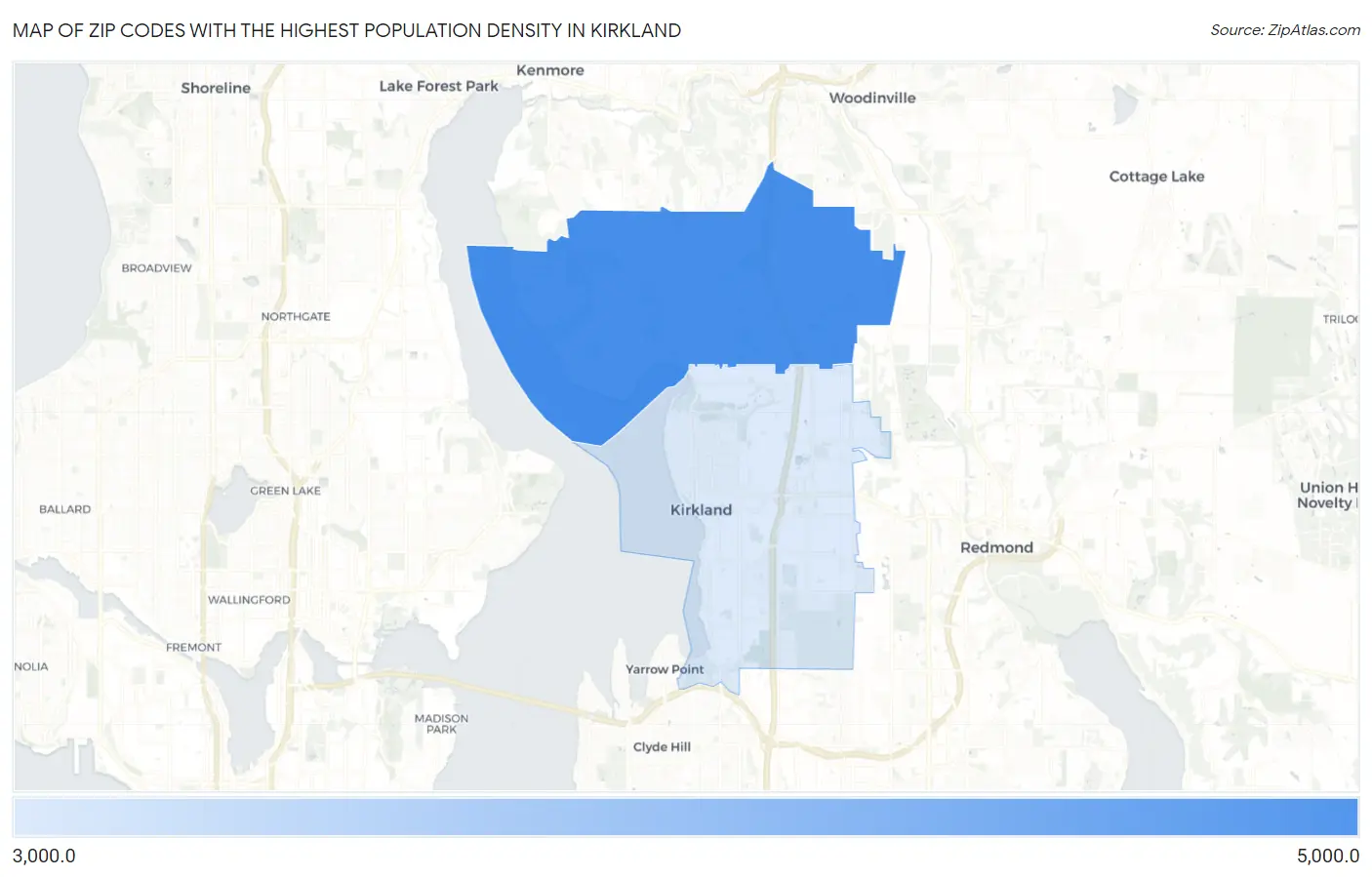 Zip Codes with the Highest Population Density in Kirkland Map