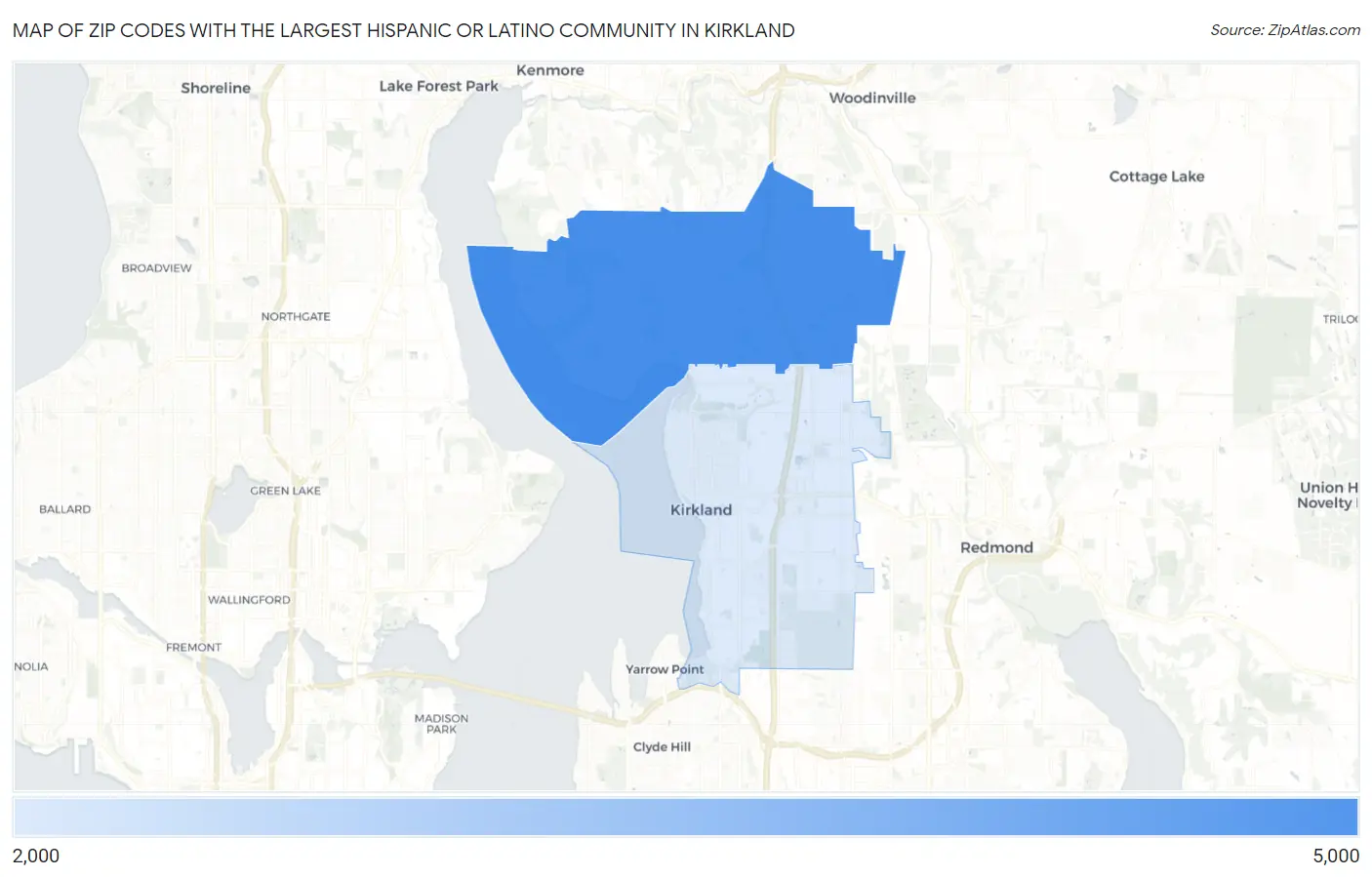 Zip Codes with the Largest Hispanic or Latino Community in Kirkland Map