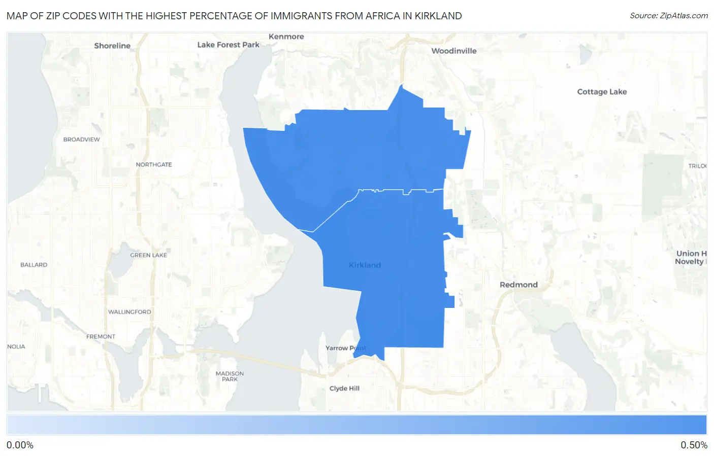 Zip Codes with the Highest Percentage of Immigrants from Africa in Kirkland Map