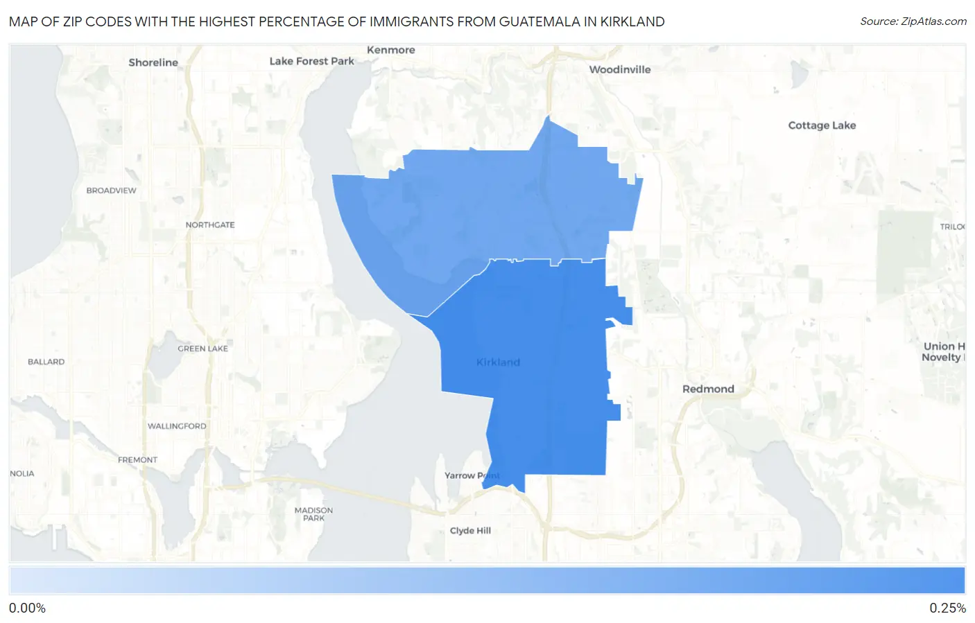 Zip Codes with the Highest Percentage of Immigrants from Guatemala in Kirkland Map