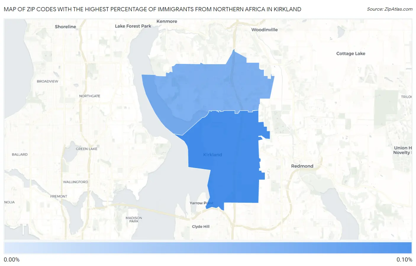 Zip Codes with the Highest Percentage of Immigrants from Northern Africa in Kirkland Map