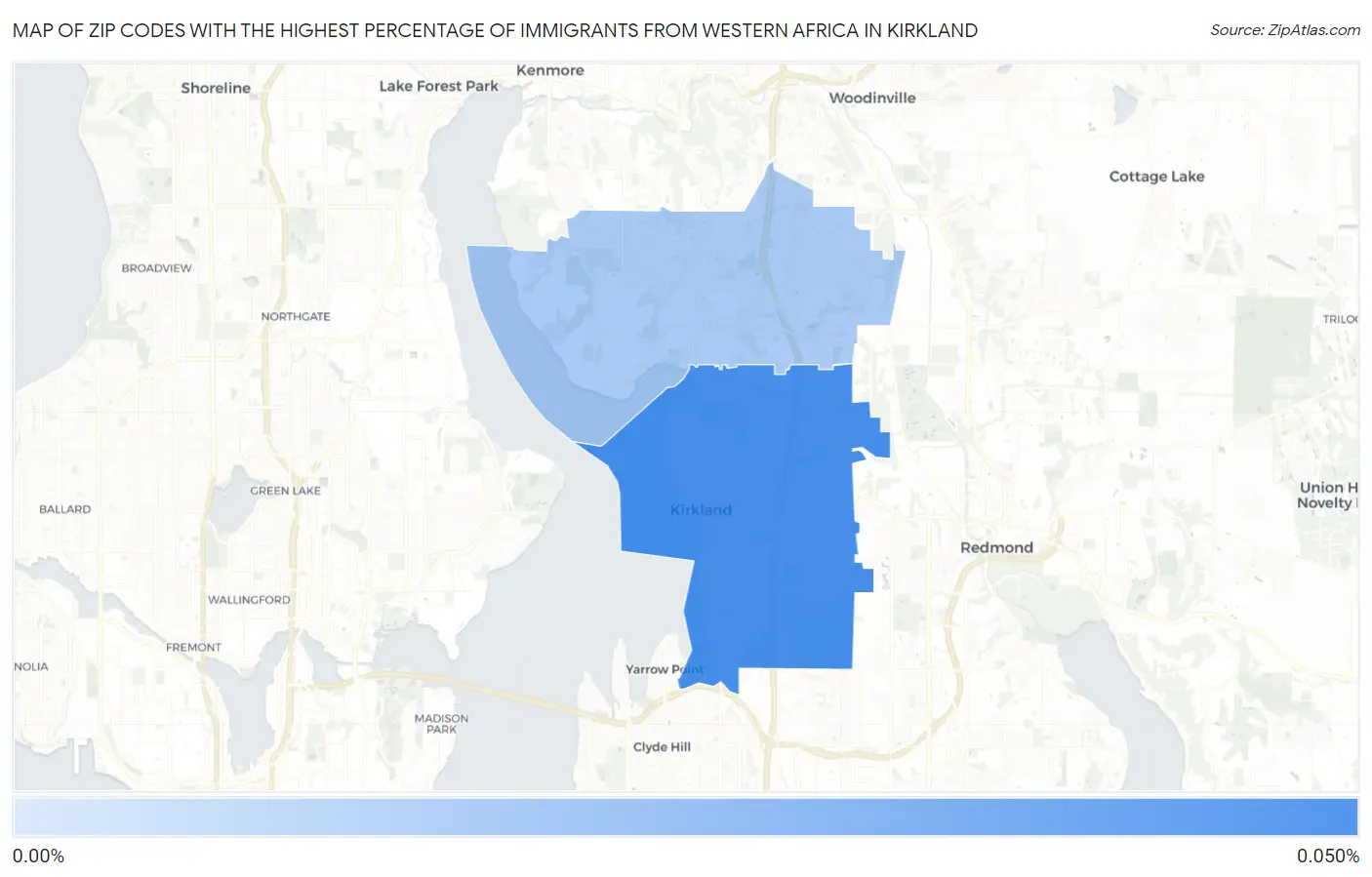 Zip Codes with the Highest Percentage of Immigrants from Western Africa in Kirkland Map