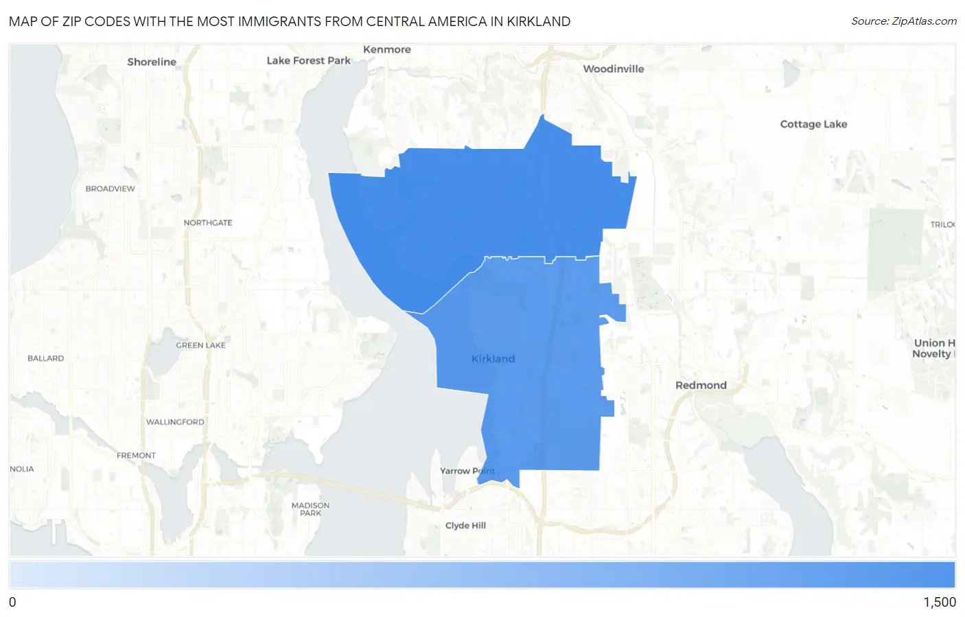 Zip Codes with the Most Immigrants from Central America in Kirkland Map