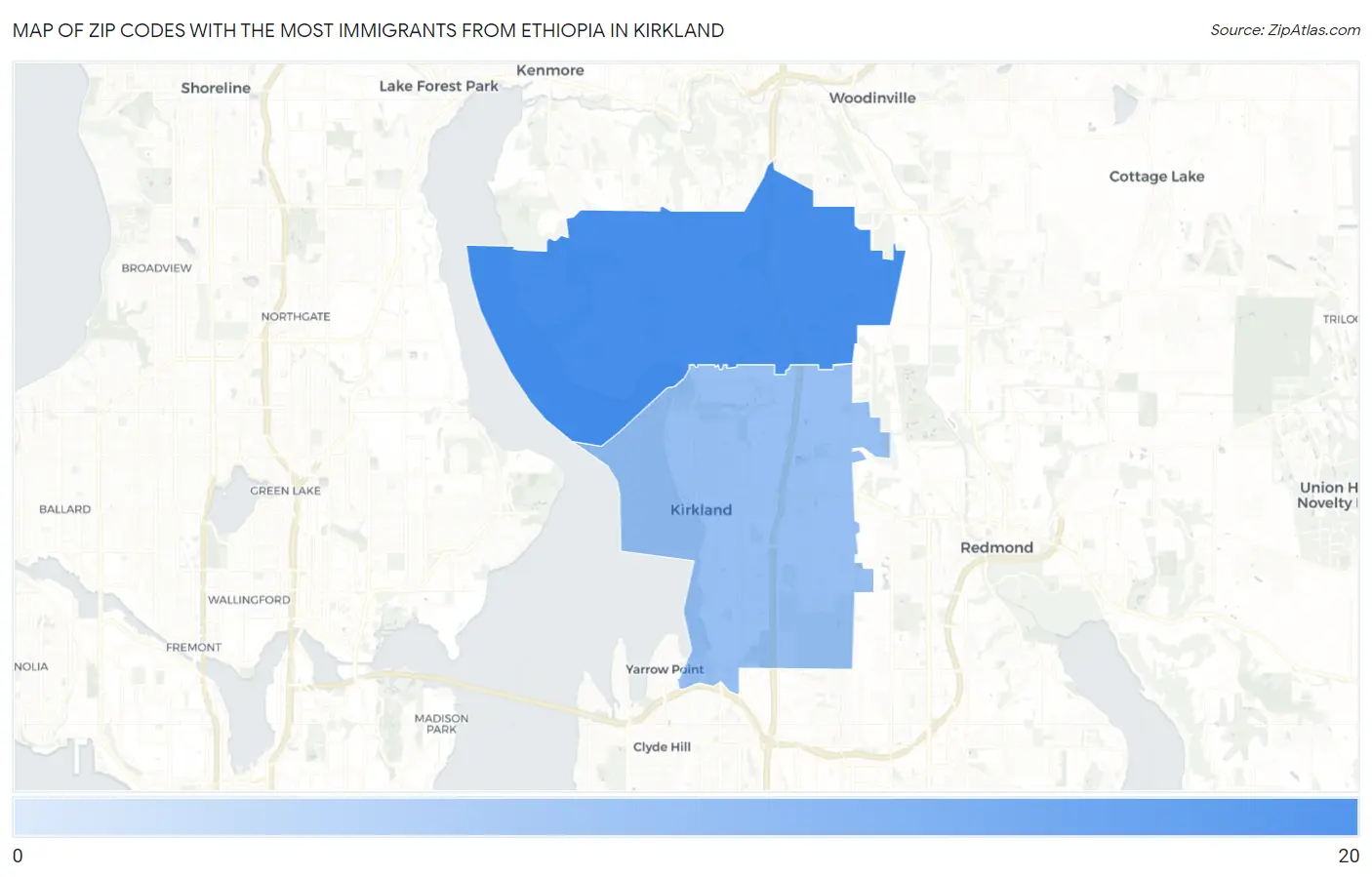 Zip Codes with the Most Immigrants from Ethiopia in Kirkland Map