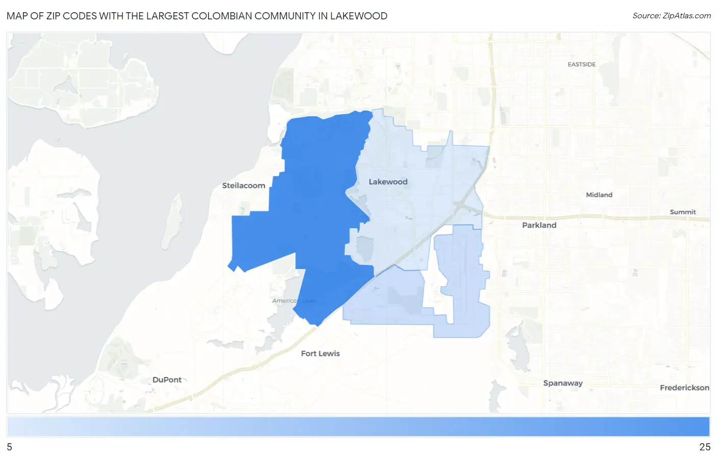 Zip Codes with the Largest Colombian Community in Lakewood Map