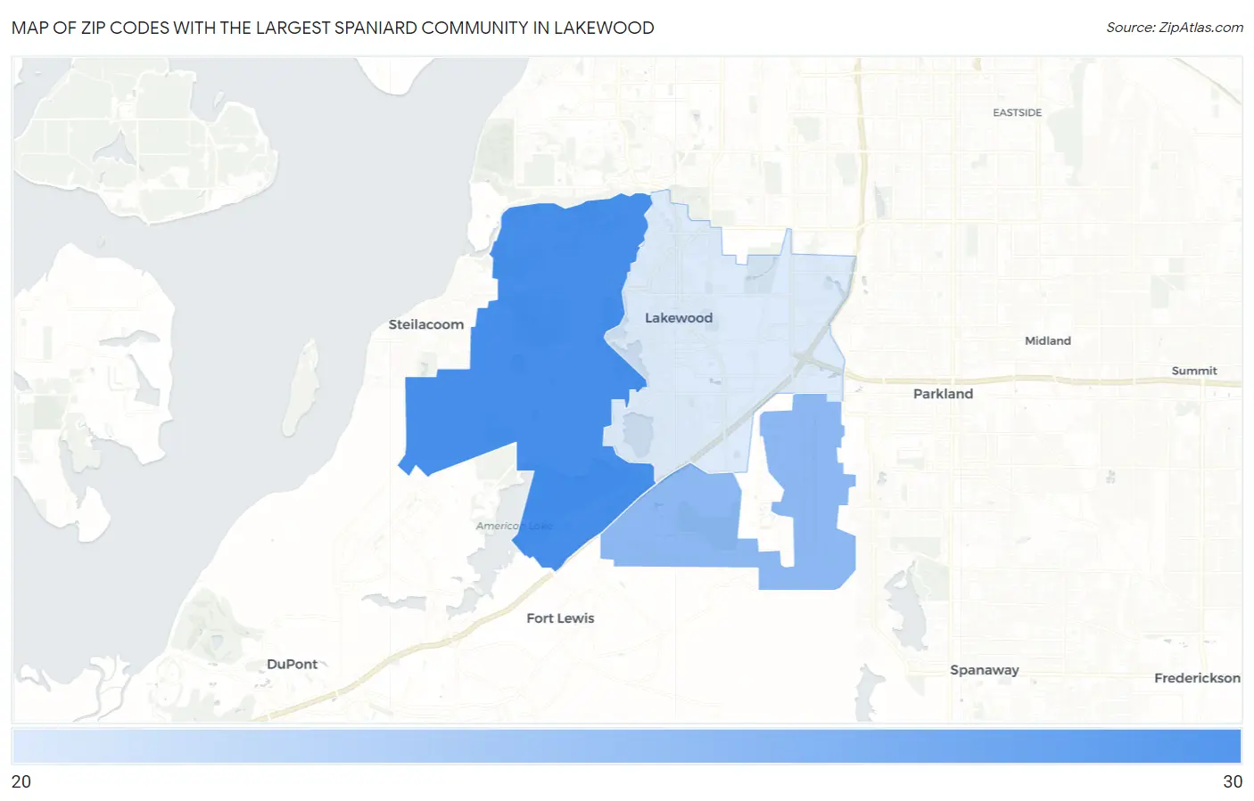 Zip Codes with the Largest Spaniard Community in Lakewood Map