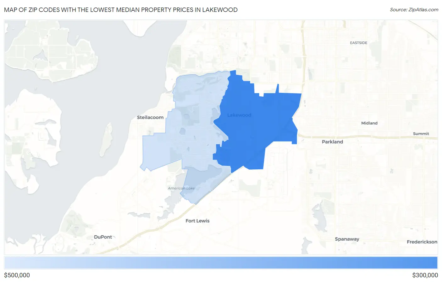 Zip Codes with the Lowest Median Property Prices in Lakewood Map