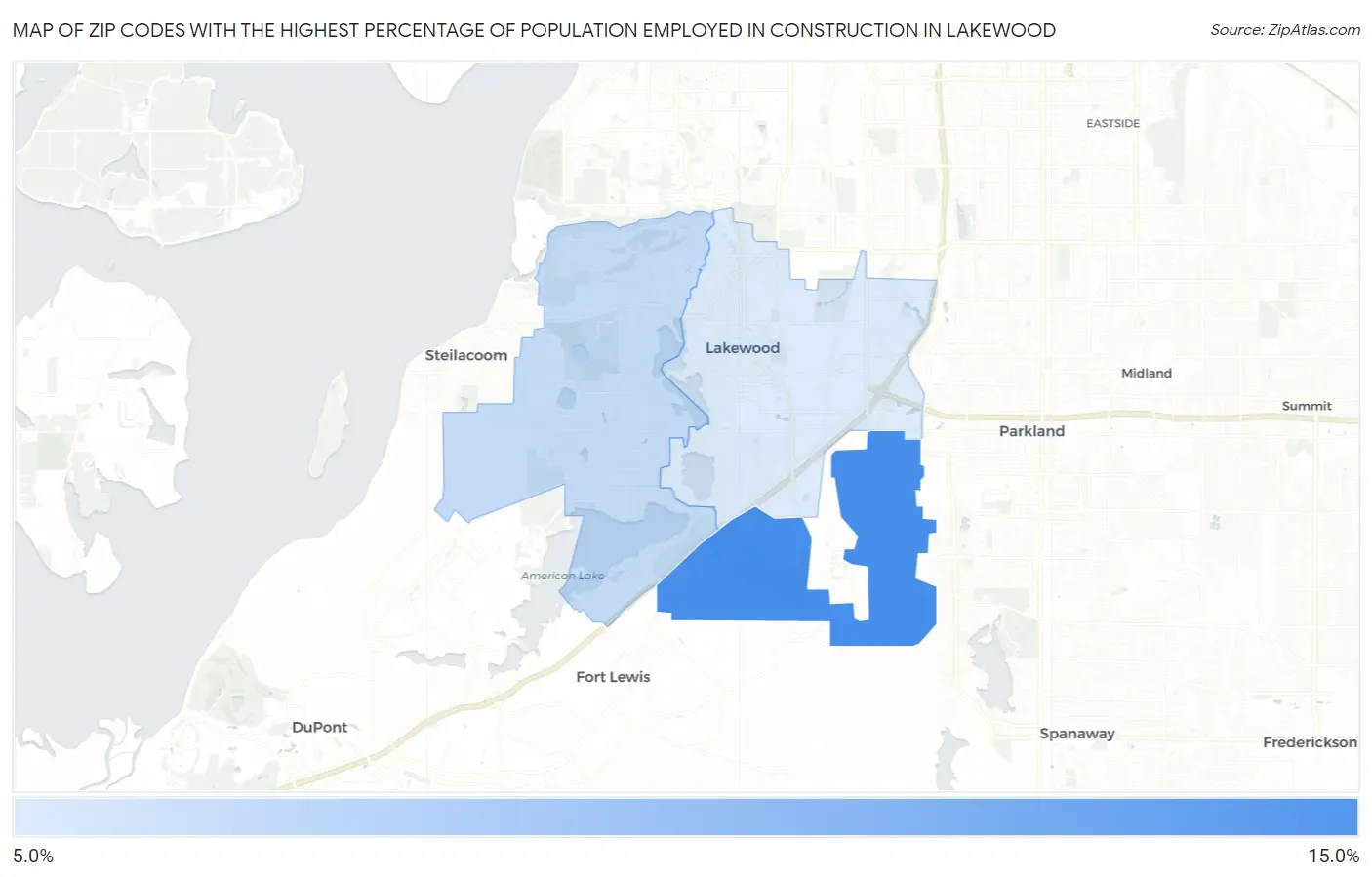 Zip Codes with the Highest Percentage of Population Employed in Construction in Lakewood Map