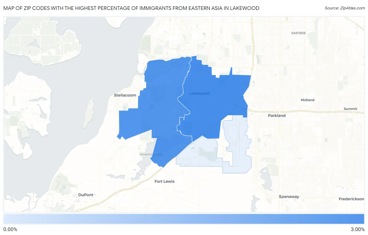 Zip Codes with the Highest Percentage of Immigrants from Eastern Asia in Lakewood Map