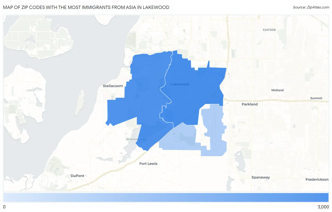 Zip Codes with the Most Immigrants from Asia in Lakewood Map