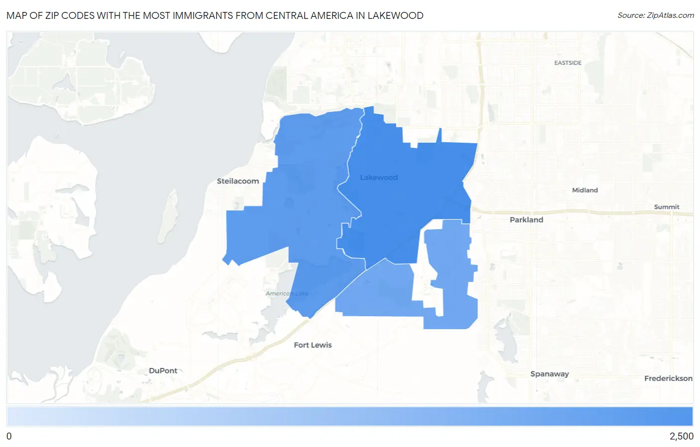 Zip Codes with the Most Immigrants from Central America in Lakewood Map