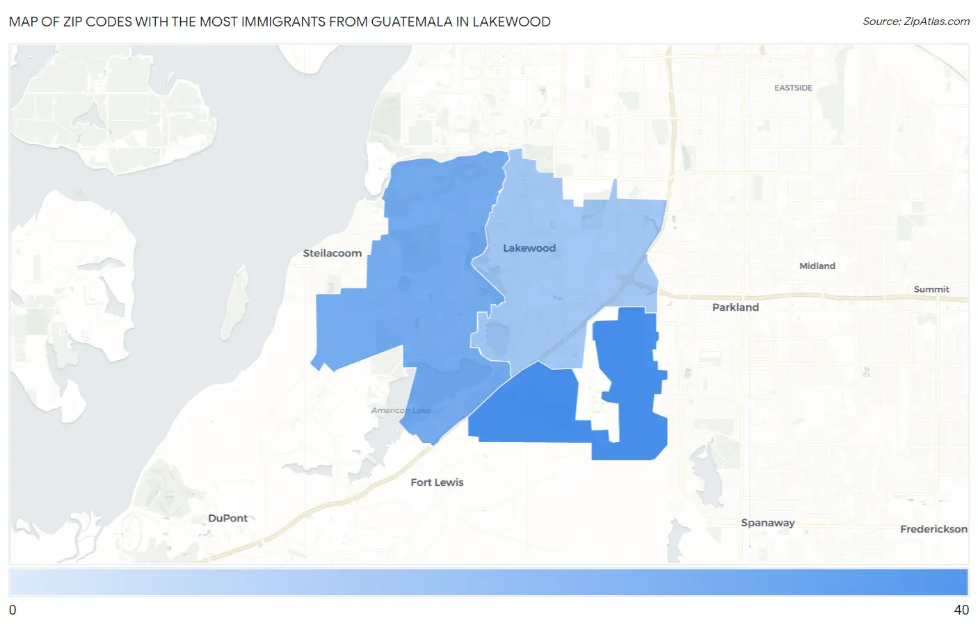 Zip Codes with the Most Immigrants from Guatemala in Lakewood Map